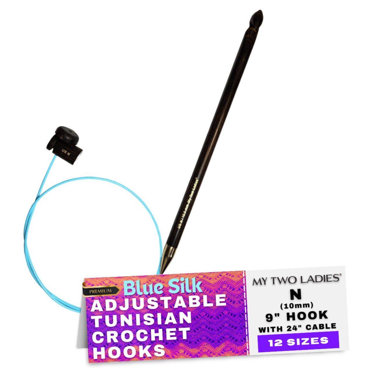 My Two Ladies | Blue Silk | Tunisian Adjustable Crochet Hooks | 12 Sizes